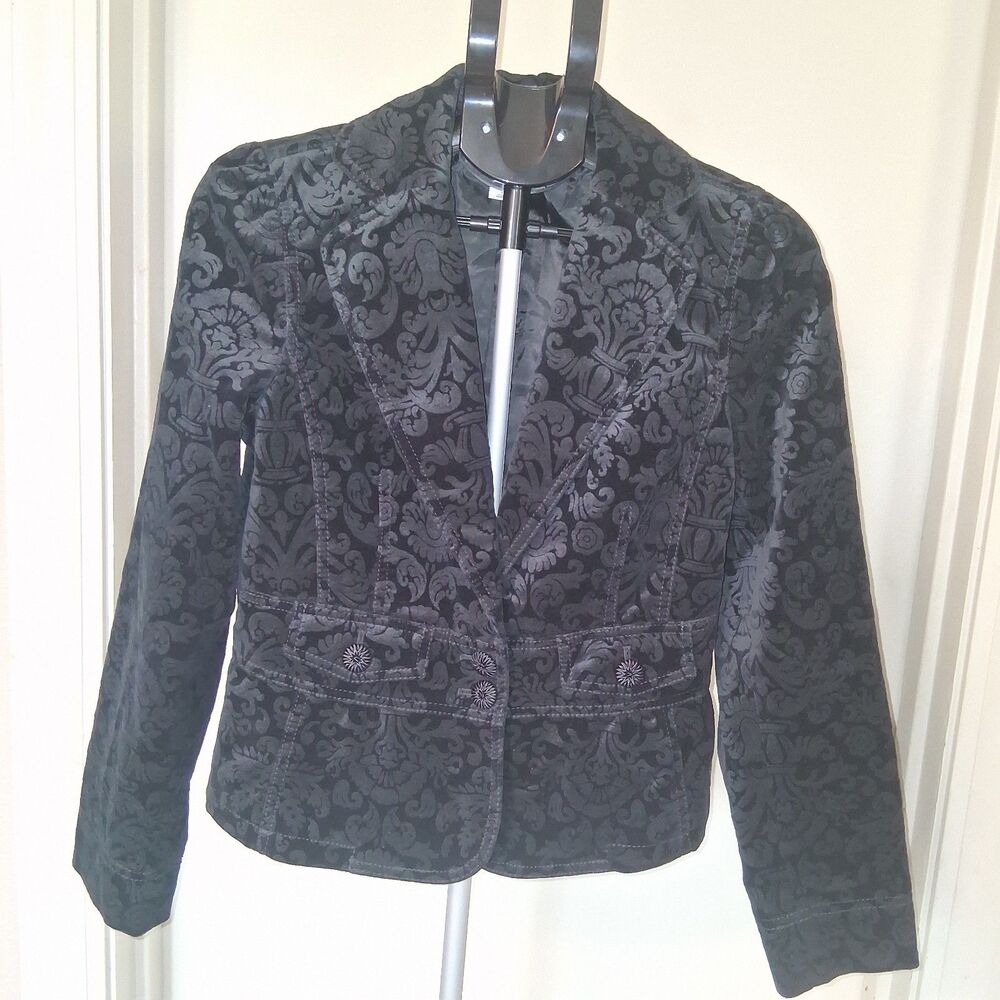 Ann Taylor Loft Black Floral Damask Velvet Blazer Sz 6 Whimsigoth Dark Academia